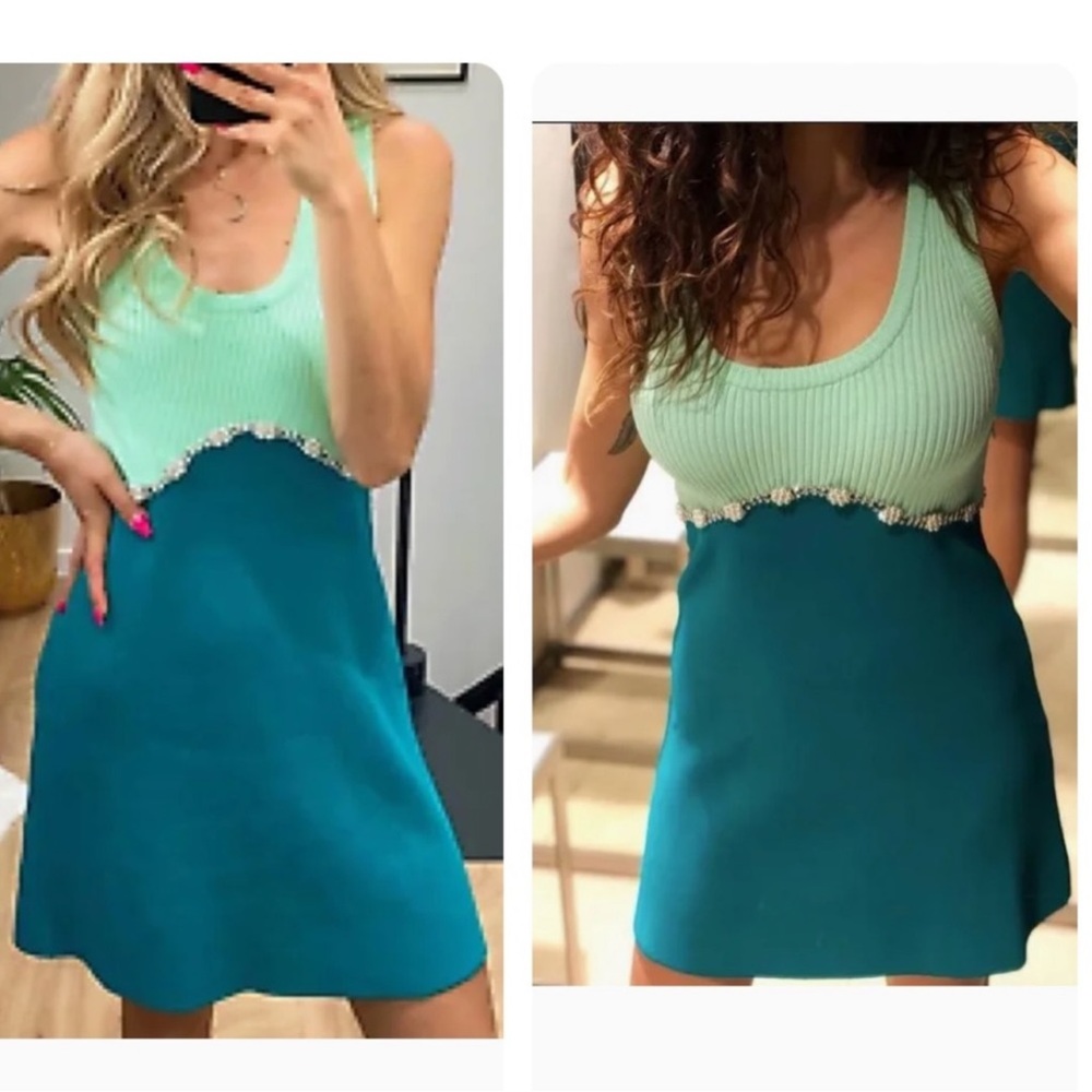 Zara knit jeweled two-toned dress